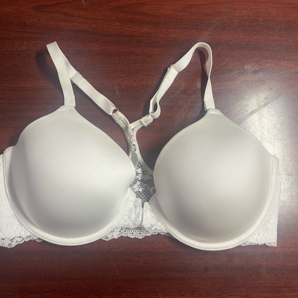 Maidenform White Lace-Back Molded T-Shirt Bra with Racerback Converter